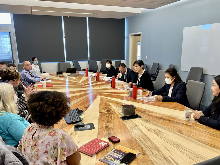 Faculty from UNL and the Minister Counselor and staff from Embassy of the PRC in the USA meet at the Food Innovation Center.